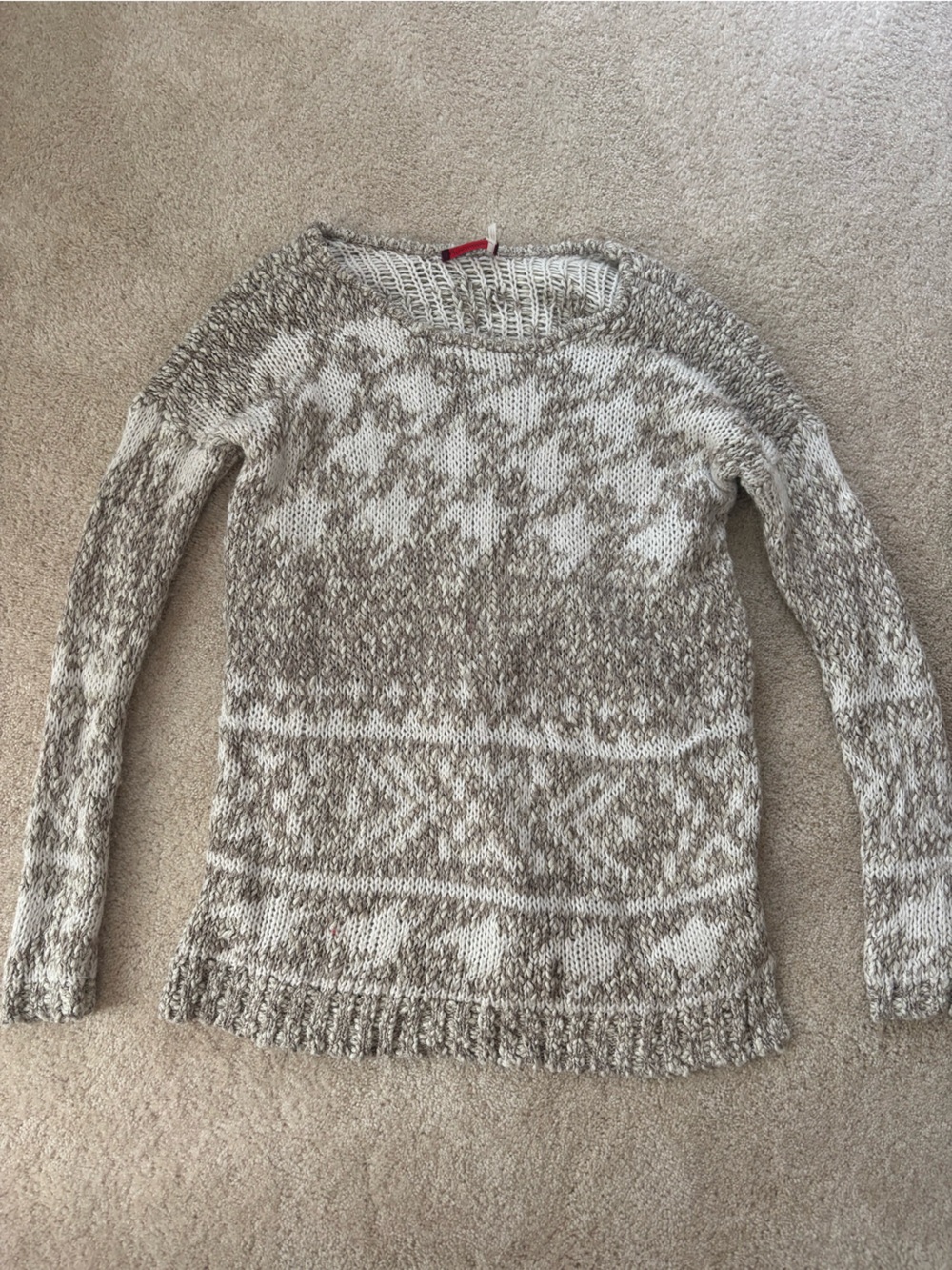 Free People Cream and Light Brown Patterned Crewneck Sweater